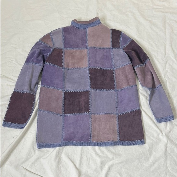 Denim & Co Women Patchwork Suede Crochet Jacket Medium Purple Boho Cottagecore - Picture 9 of 9